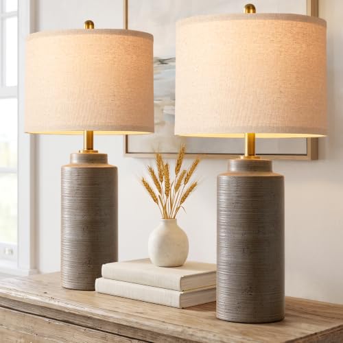 27" Vintage Ceramic Table Lamp Set of 2 (Greyish Brown)