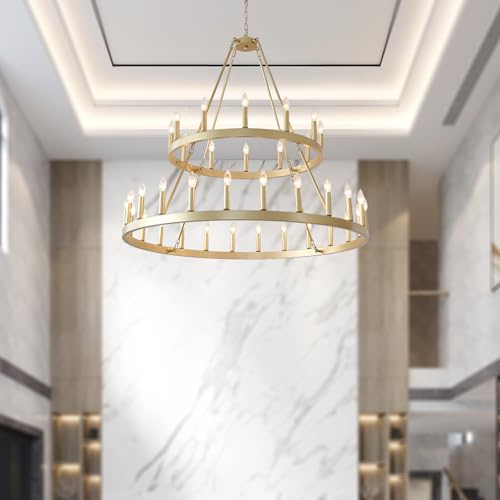 48" Gold Wagon Wheel Chandelier Foyer Chandeliers for High Ceilings