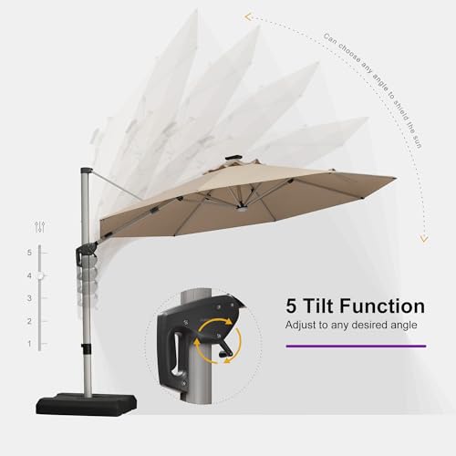 Cantilever Patio Umbrella 11ft Round Solar LED Light