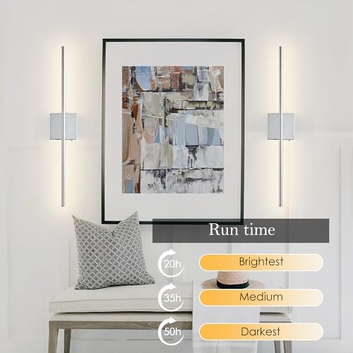 28.3 Inch Wall Sconces Battery Operated for Living Room Chrome (2 Count)