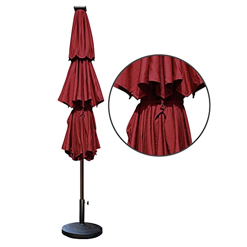 USA 10-Year-Non-Fading 9ft 3-Tier Market Patio Umbrella, Commercial Table Umbrella with 80 Solar LED Lights, Crank Open, Windproof & UPF 50+ UV Protection for Garden, Deck, Pool, Backyard, Burgundy
