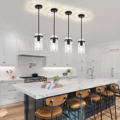 3 Pack Black Pendant Lights Kitchen Island Modern Hammered Glass (3 Count)
