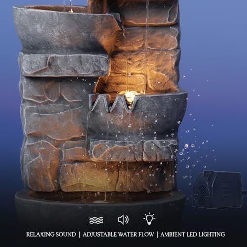 33" Outdoor Water Fountain with LED Lights