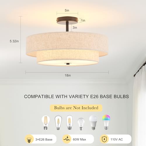 Modern Semi Flush Mount Ceiling Light 18" Modern 3