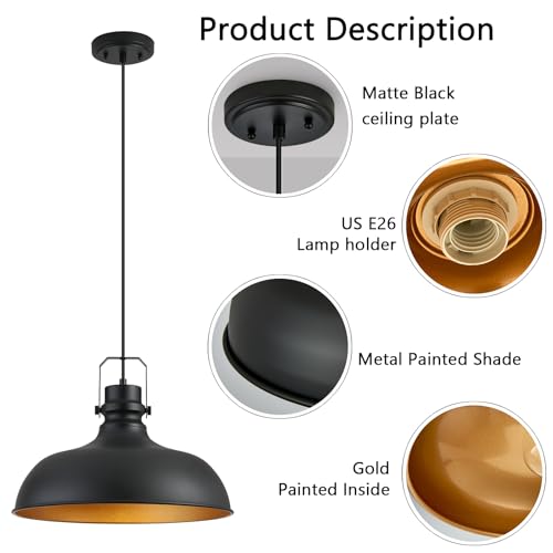 Black Farmhouse Pendant Lights for Kitchen Island 16 Inch