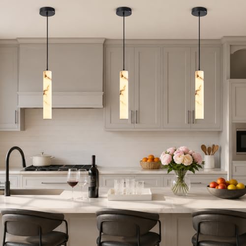 Black Natural Alabaster Long Tube Kitchen Island Pendant Lights (2 Count)