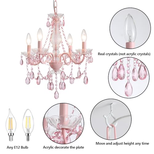 Plug in Crystal Pink Chandelier