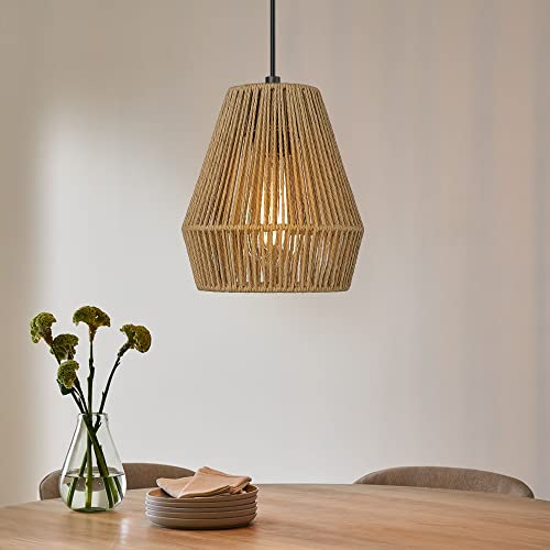 Boho Woven Pendant Lights 7” Rustic Rattan Hanging Lamp Adjustable Handwoven Basket Shade
