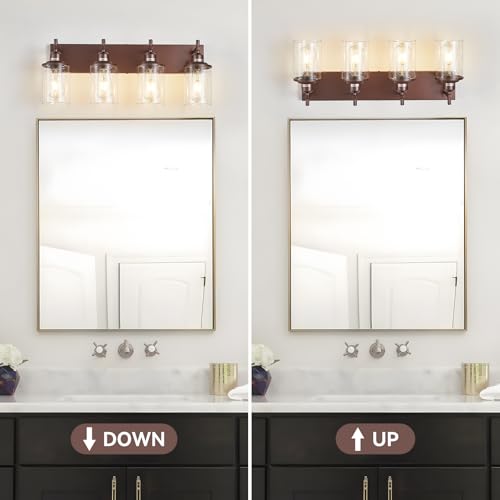 4 Light Bronze Bathroom Light Fixtures Over Mirror