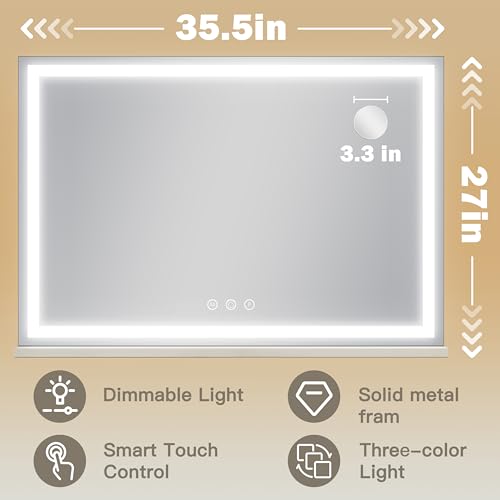 Large Vanity Mirror with Lights 35.5" x 27"