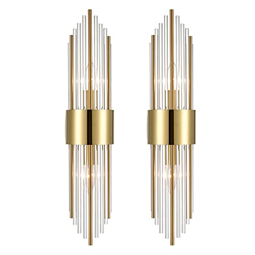2 Light Modern Brushed Titanium Gold Wall Sconce with Clear Glass (2 Count)