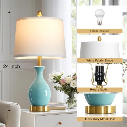 24″ Aqua Blue Ceramic Table Lamp for Living Room