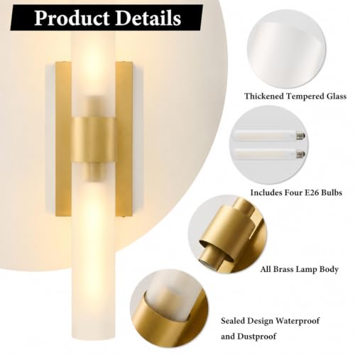 Gold Brass Bathroom Wall Sconce (2 Count)