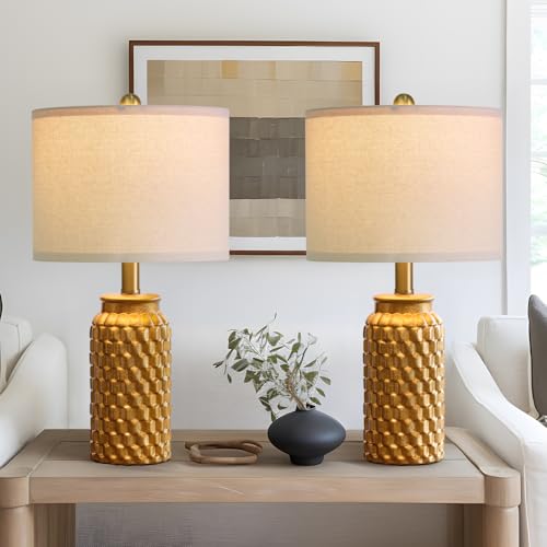 20.5" Gold Modern Ceramic Bedside Lamp Set of 2 for Bedroom Decor Farmhouse Table Lamp for Living Room Office Dorm (2 Count)