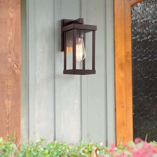 11" Classic Outdoor Wall Sconce 1 Light in Oil Rubbed Bronze Rectangular Metal Frame and Clear Glass Shade Waterproof Porch Light Patio Light Pack of 2 (2 Count)