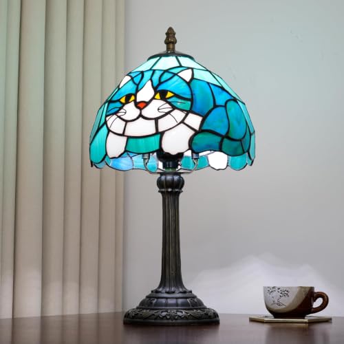 Tiffany Style Stained Glass Table Lamp Cat Small Table Lamp Bedroom Bedside Lamp Living Room Dining Room Office Decoration Desk Lamp Home Decoration Creative Gift