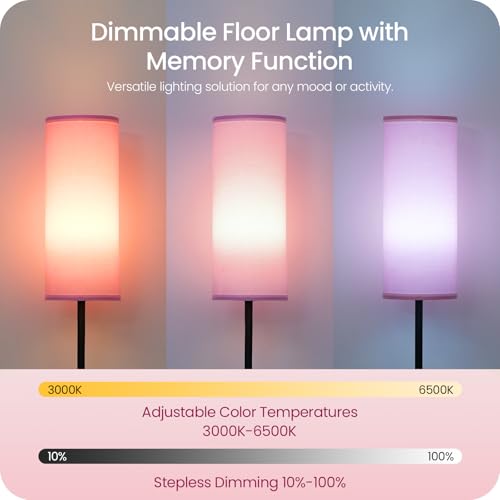 Dimmable Pink Floor Lamp for Living Room with Remote and Foot Switch