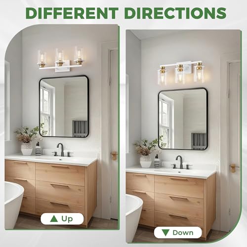 17 Inch 3 Light White Gold Bathroom Vanity Light