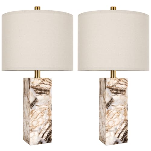 23" Alabaster Table Lamps Set of 2 with Night Light for Bedroom (2 Count)