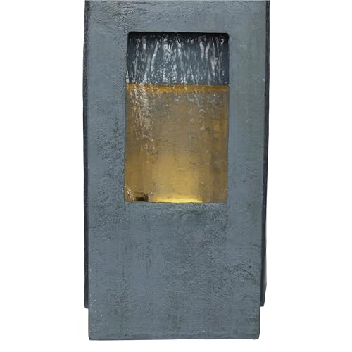 41" Tall Outdoor Basin Waterfall Floor Fountain with LED Lights for Garden