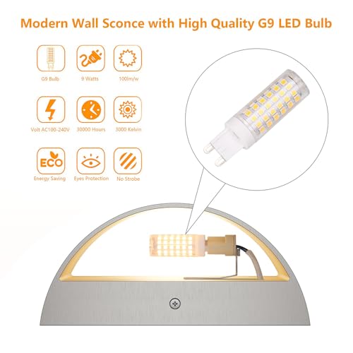 Nickel Modern LED Wall Sconce Hardwired Indoor Wall Lights Set of 2 Up and Down Wall Mount Light for Living Room Bedroom Hallway Corridor Conservatory Warm White 3000K (2 Count)