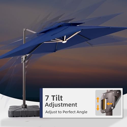9x12 FT Patio Cantilever Outdoor Umbrella with Base and LED Lights
