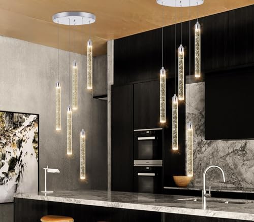 5 Light Mini Chandelier LED Pendant Lighting for Kitchen Island Modern Bubble Crystal Pendant Light Adjustable Pendant Light Fixture Chrome Ceiling Handing Lights for Dinning Room Bedroom 2700K 6000K