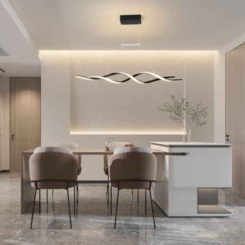 Jaycomey Modern Chandelier for Dining Room Dimmable LED Pendant Light with Remote Control, Acrylic Wave Chandeliers Adjustable Hanging Chandeliers for Bedroom Kitchen Living Room,3000K-6000K,28W,Black