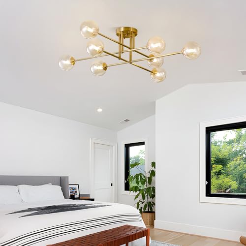 Gold Mid Century Modern Sputnik Flush Mount Ceiling Light 8