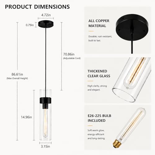 Modern Glass Black Pendant Lights Kitchen Island