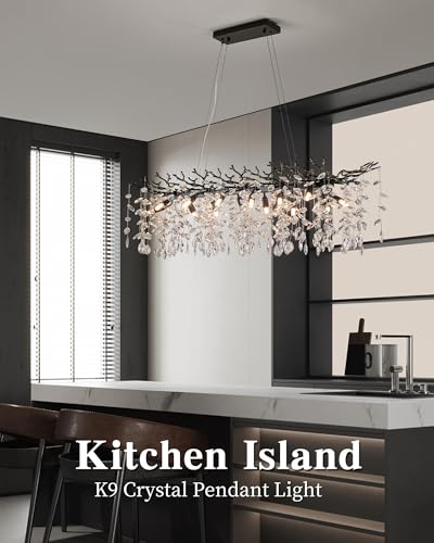 Modern Black Crystal Chandeliers for Living Room