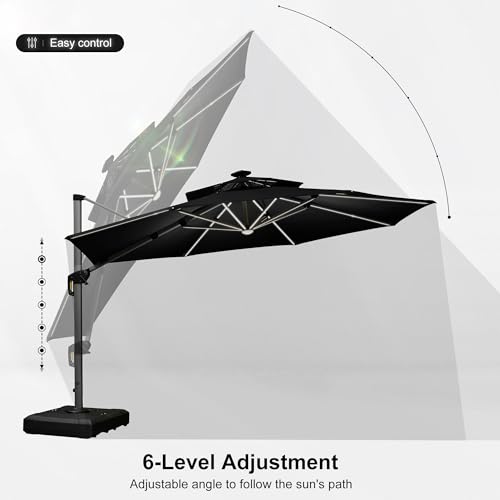 Cantilever Umbrella 12ft Solar LED Light Double Top