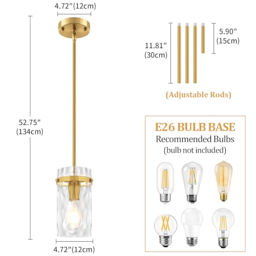 Hammered Glass Pendant Light Fixtures Gold Kitchen Lighting Over Island