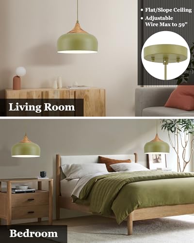 Vintage Pendant Light Fixtures with Faux Pine Wood Grain