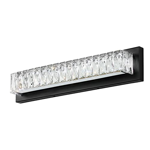 Bathroom Light Fixtures 23 Inch Modern Crystal Vanity Light LED Black Wall Sconce for Bathroom Vanity Mirror Lights Cool White 6000K