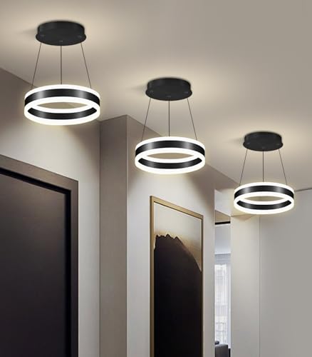 D7.8'' Modern Ring Chandelier for Dining Room LED Dimmable Pendant Lighting High Ceiling Chandelier for Living Room Foyer Bedroom Entryway 3000K