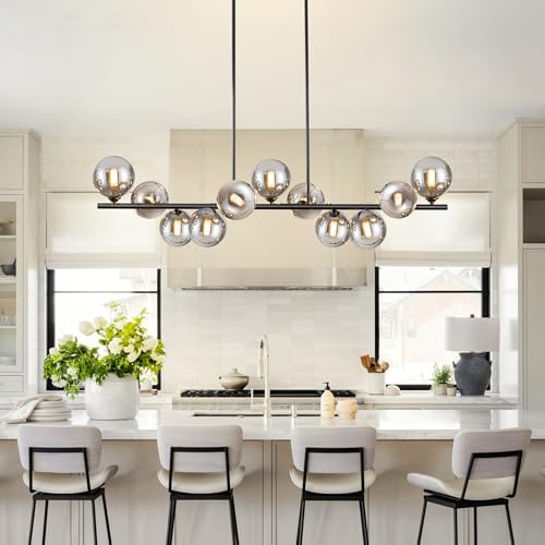 Linear Chandeliers for Dining Room 51.2" Large Sputnik Chandelier Pendant Lights Kitchen Island 11 Lights Dining Room Light Fixture Sputnik Modern Linear Globe Chandelier Black for Farmhouse Kitchen