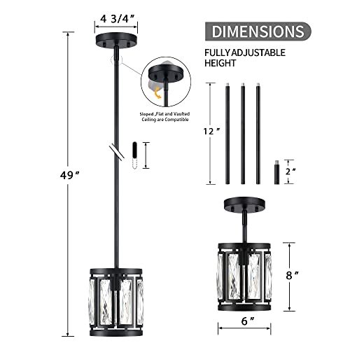 2 Pack Black Pendant Lights for Kitchen Island Mini Crystal Chandelier