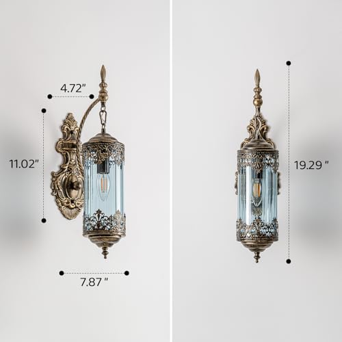 Antique Gothic Blue Glass Wall Sconce for Bedroom