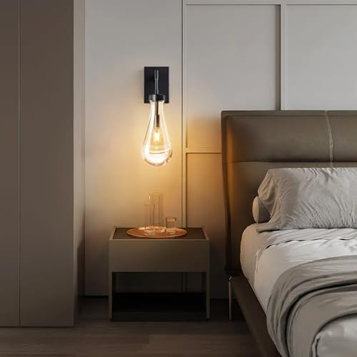 Raindrop Wall Sconces Set of Two Black Sconces Wall Decor Modern Wall Lighting Glass Bathroom Sconces Indoor Vanity Light Wall Lamp for Bedroom Living Room Stair (2 Count)
