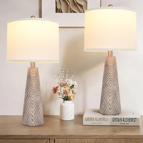 Nightstand Lamp Bedside Lamps Set of 2 Vintage Rustic Farmhouse Table Lamp 3 Way Dimmable Horizontal Stripe Light