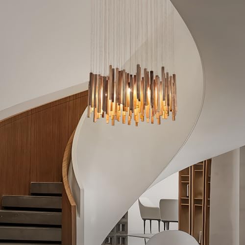 12 Light Wood Chandelier Light Fixture Boho Pendant Light Rustic Large Hanging lamp for Farmhouse Living Doom Entryway Entrance Dinning Room Foyer Kitchen