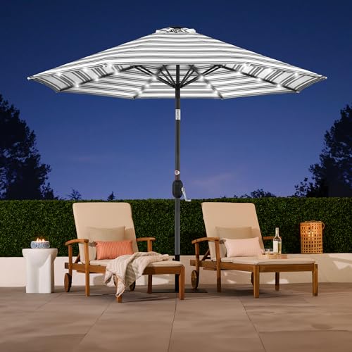 10ft Solar Polyester LED Lighted Patio Umbrella w