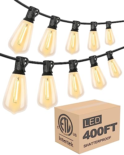 LED Outdoor String Lights 400FT Patio Lights with 128 Shatterproof ST38 Vintage Edison Bulbs (400 Foot)