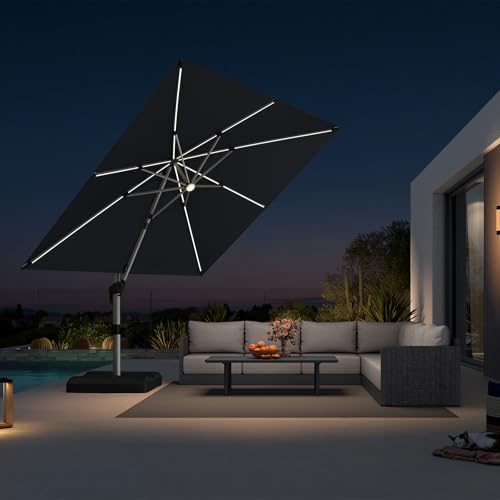 Cantilever Umbrella 10' X 10' Solar LED Light Patio Deck