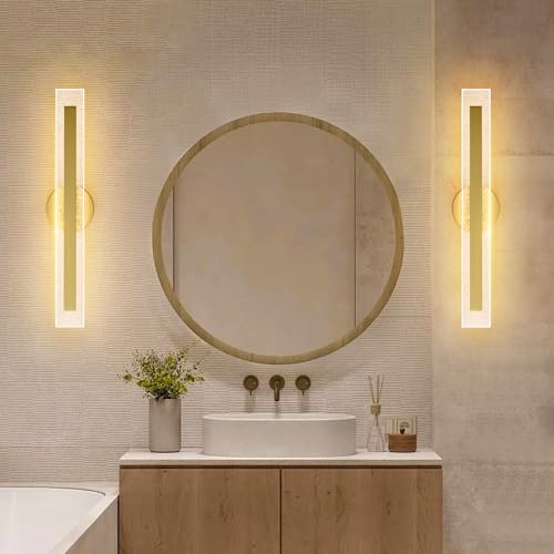 LED Wall Sconce Light Gold Wall Sconces Hardwired Wall Mounted Lamps for Living Room Bedroom Bedside Bathroom Hallway 22.8"