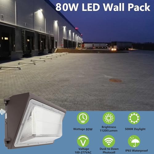 1 10V Dimmable 80W LED Wall Pack Light with Dusk to Dawn Photocell