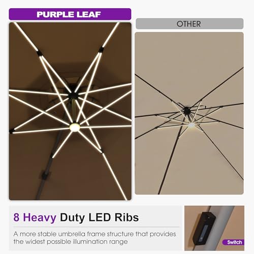 Patio Umbrella with Base 13ft Solar LED Light Double Top