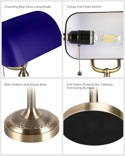 Blue Glass Bankers Desk Lamp
