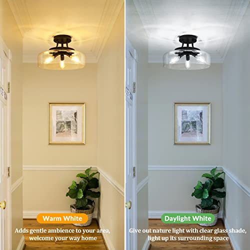 Modern Industrial Semi Flush Mount Ceiling Light with Clear Glass Shade